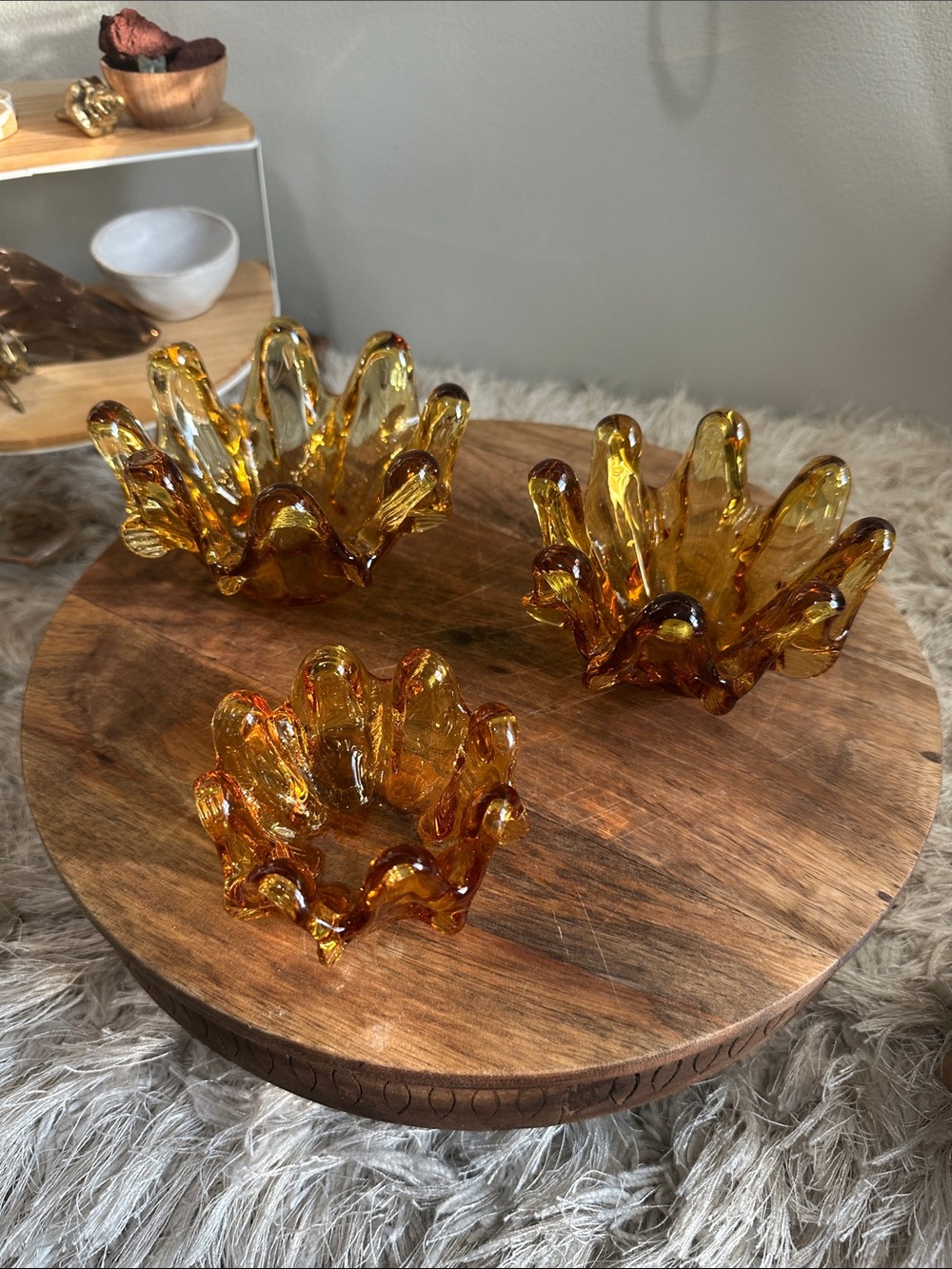 Vintage Amber Glass Set of‎ 3
Nesting Bowls Stacking Art Glass